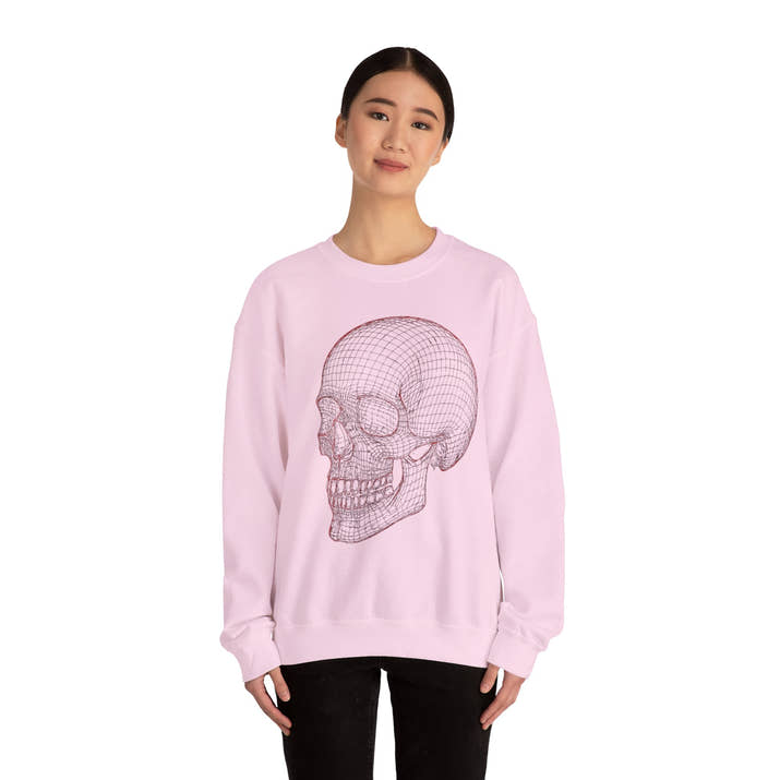 Skull Design Crewneck Sweatshirt, Cozy Unisex Sweatshirt, Vintage Style Apparel, Perfect for Halloween, Art Lover Gift