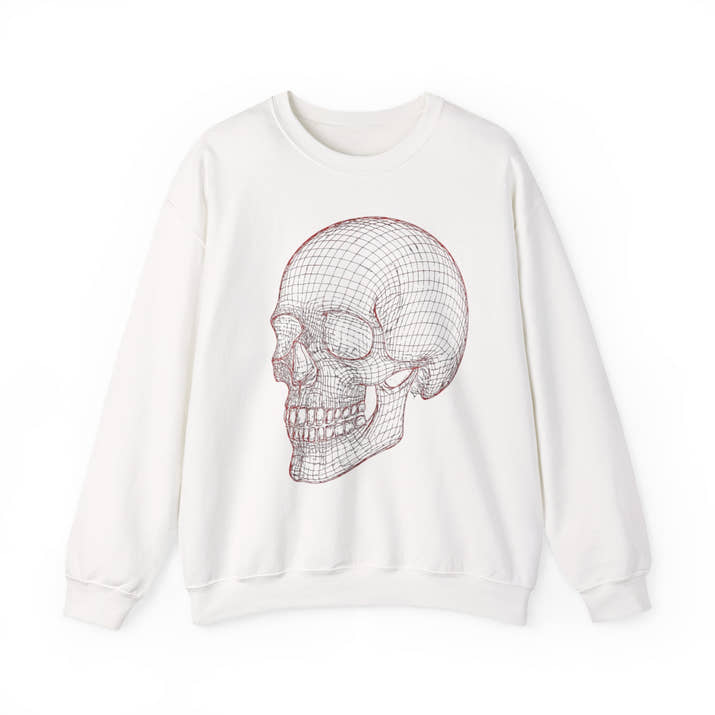 Skull Design Crewneck Sweatshirt, Cozy Unisex Sweatshirt, Vintage Style Apparel, Perfect for Halloween, Art Lover Gift