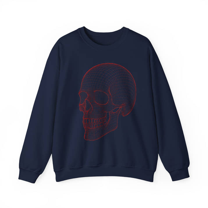Skull Design Crewneck Sweatshirt, Cozy Unisex Sweatshirt, Vintage Style Apparel, Perfect for Halloween, Art Lover Gift