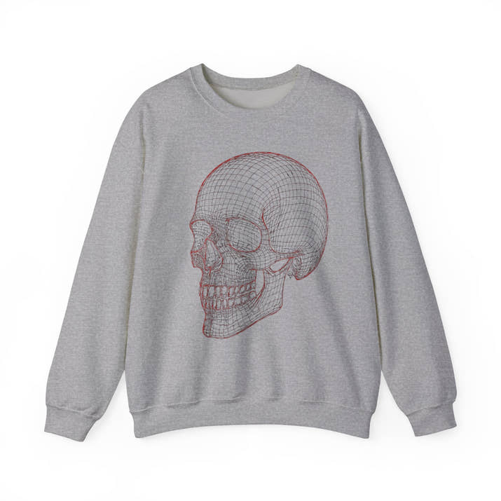 Skull Design Crewneck Sweatshirt, Cozy Unisex Sweatshirt, Vintage Style Apparel, Perfect for Halloween, Art Lover Gift