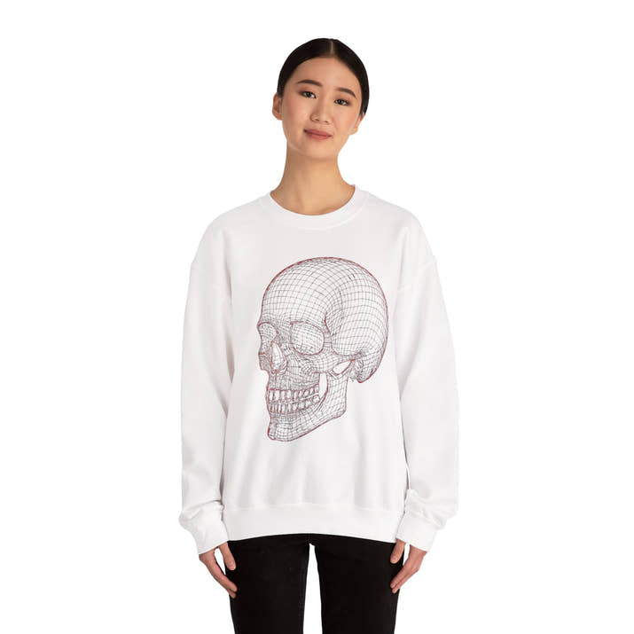 Skull Design Crewneck Sweatshirt, Cozy Unisex Sweatshirt, Vintage Style Apparel, Perfect for Halloween, Art Lover Gift
