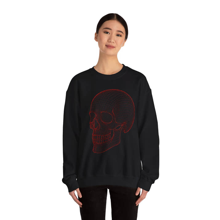 Skull Design Crewneck Sweatshirt, Cozy Unisex Sweatshirt, Vintage Style Apparel, Perfect for Halloween, Art Lover Gift