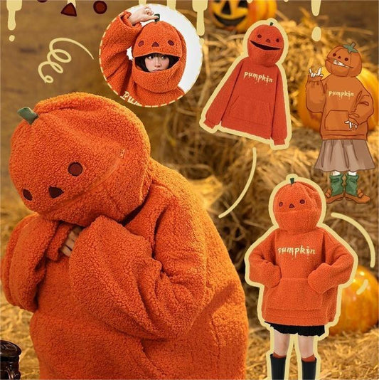 Retro Pumpkin Print Hooded Sweatshirt